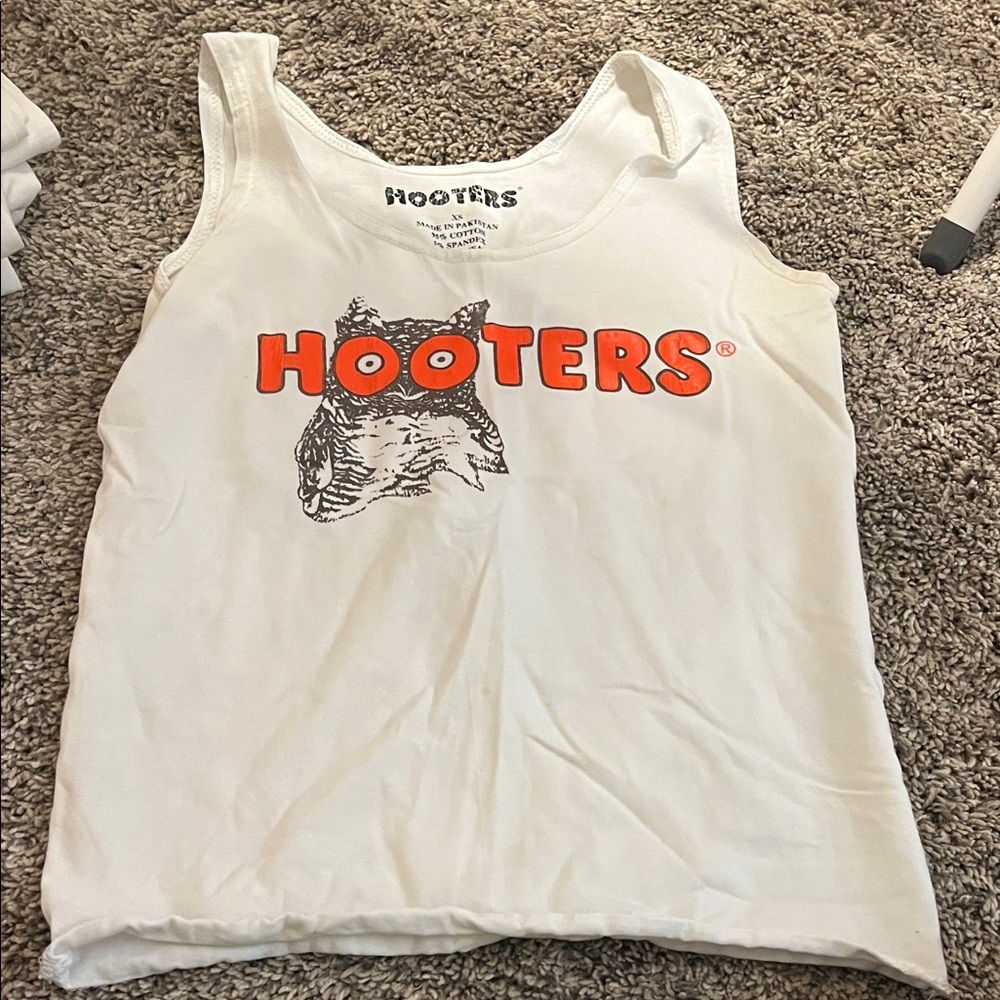 Hooters White Tank Top with Orange Logo and Fox Graphic